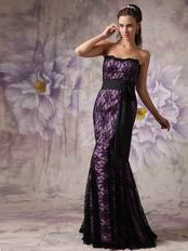 Strapless Mermaid Black Lace Prom Dress With Bowknot Design