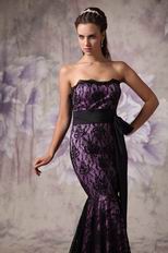 Strapless Mermaid Black Lace Prom Dress With Bowknot Design