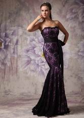 Strapless Mermaid Black Lace Prom Dress With Bowknot Design