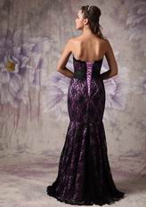 Strapless Mermaid Black Lace Prom Dress With Bowknot Design