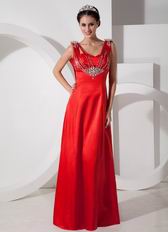 Empire Waist Scarlet Red Satin Beaded Prom Party Dress