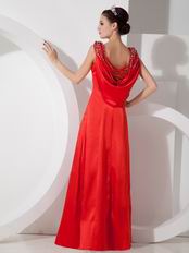 Empire Waist Scarlet Red Satin Beaded Prom Party Dress