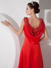 Empire Waist Scarlet Red Satin Beaded Prom Party Dress