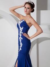Royal Blue Prom Dress Off-White Appliques With High Leg Side Split