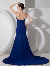 Royal Blue Prom Dress Off-White Appliques With High Leg Side Split