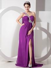 Cheap Purple Prom Dress With One Shoulder Side Split Skirt