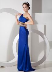 Trimed Sexy One Shoulder Royal Blue Prom Dress Petite