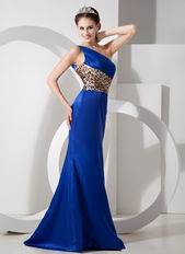 Trimed Sexy One Shoulder Royal Blue Prom Dress Petite