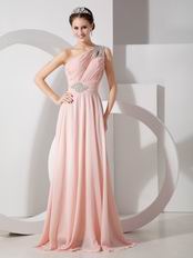 Top 2014 Prom Dress With One Shoulder Baby Pink Chiffon Skirt