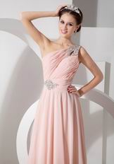 Top 2014 Prom Dress With One Shoulder Baby Pink Chiffon Skirt