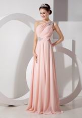 Top 2014 Prom Dress With One Shoulder Baby Pink Chiffon Skirt