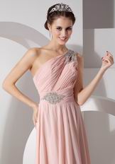 Top 2014 Prom Dress With One Shoulder Baby Pink Chiffon Skirt