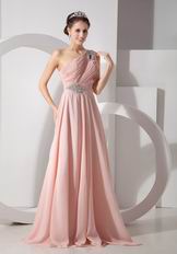 Top 2014 Prom Dress With One Shoulder Baby Pink Chiffon Skirt