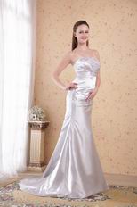 Strapless Appliqued Silver Long Prom Dress New Arrival