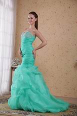 Sweetheart Turquoise Organza Mermaid Prom Dress With Beading
