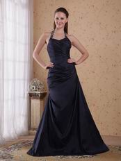 Halter Floor-length Black Skirt Navy Prom Dress Custom Fit