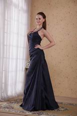 Halter Floor-length Black Skirt Navy Prom Dress Custom Fit