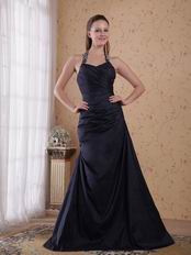 Halter Floor-length Black Skirt Navy Prom Dress Custom Fit