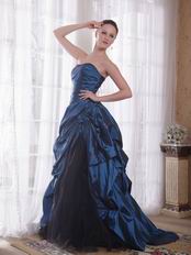 Floor Length Steel Blue Picks-up Prom Ball Gown 2014