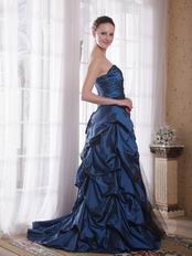 Floor Length Steel Blue Picks-up Prom Ball Gown 2014