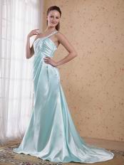 Light Blue One Shoulder Floor Length Skirt Prom Dress