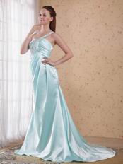 Light Blue One Shoulder Floor Length Skirt Prom Dress