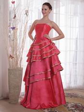 Deep Pink Layers Skirt With Bordure Prom Dress Cheap