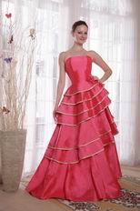 Deep Pink Layers Skirt With Bordure Prom Dress Cheap