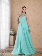 Popular Empire Halter Floor-length Aqua Beaded Lady Prom Dress