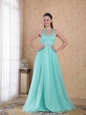 Popular Empire Halter Floor-length Aqua Beaded Lady Prom Dress