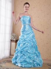 Wholesale Strapless Ruched Skirt Aqua Blue Organza Prom Dress