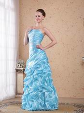 Wholesale Strapless Ruched Skirt Aqua Blue Organza Prom Dress