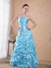 Wholesale Strapless Ruched Skirt Aqua Blue Organza Prom Dress