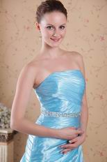 Wholesale Strapless Ruched Skirt Aqua Blue Organza Prom Dress