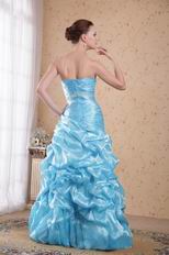 Wholesale Strapless Ruched Skirt Aqua Blue Organza Prom Dress