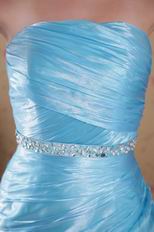 Wholesale Strapless Ruched Skirt Aqua Blue Organza Prom Dress