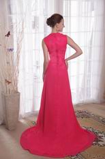 V-neckline Coral Red Chiffon Empire Female Prom Party Wear