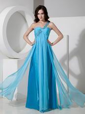 One Shoulder Floor-length Aqua Chiffon Prom Dress 2014