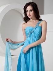 One Shoulder Floor-length Aqua Chiffon Prom Dress 2014