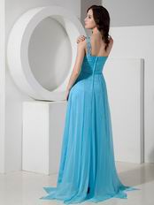 One Shoulder Floor-length Aqua Chiffon Prom Dress 2014