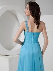 One Shoulder Floor-length Aqua Chiffon Prom Dress 2014