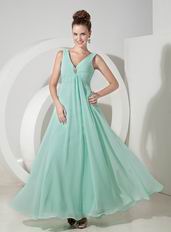 Cheap V-neck Apple Green Chiffon Crazy Prom Dress By Designer