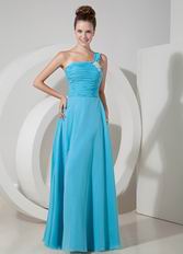 One Shoulder Doger Blue Long Prom Dress With Side Spit