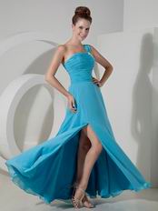 One Shoulder Doger Blue Long Prom Dress With Side Spit