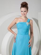 One Shoulder Doger Blue Long Prom Dress With Side Spit