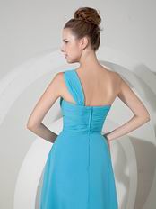 One Shoulder Doger Blue Long Prom Dress With Side Spit