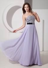 Strapless Lavender Chiffon Prom Dress With Crystals Decorate