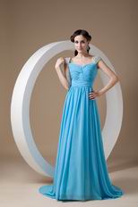 Beaded Cap Sleeves Prom Dress By Aqua Blue Chiffon Fabric