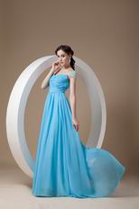 Beaded Cap Sleeves Prom Dress By Aqua Blue Chiffon Fabric