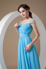 Beaded Cap Sleeves Prom Dress By Aqua Blue Chiffon Fabric